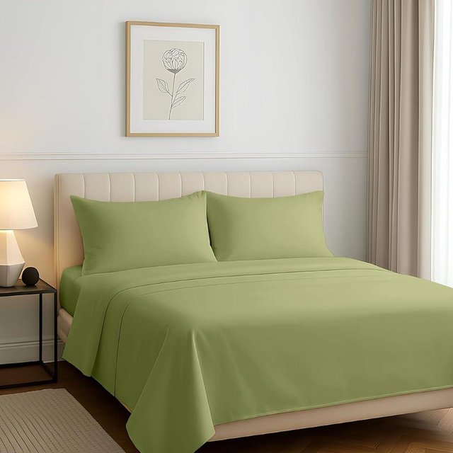 Carressa Linen 100% Egyptian Cotton Sheets King Size - 1200 Thread Count King Size Sheets Set Egyptian Cotton, 4 PC Luxury Bedsheet (Sage Green), Soft, Cooling, 17" Deep Pocket Sateen Bedsheet Set