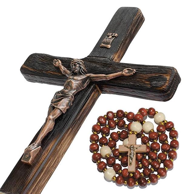 Rustic Crucifix Wall Cross - Handmade Wooden Catholic Crucifix Unique Charred Oak Technique - 12 Inch