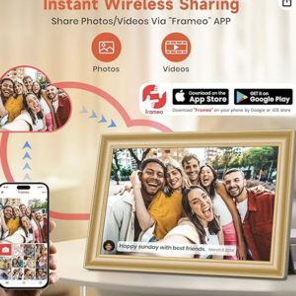 Frameo 10.1" WiFi Digital Picture Frame with 32GB Memory, 1280 x 800 IPS HD Touch Screen Electronic Photo Frame, Auto-Rotate, Slideshow, Wall Mountable, Share Photos/Video Remotely Anywhere