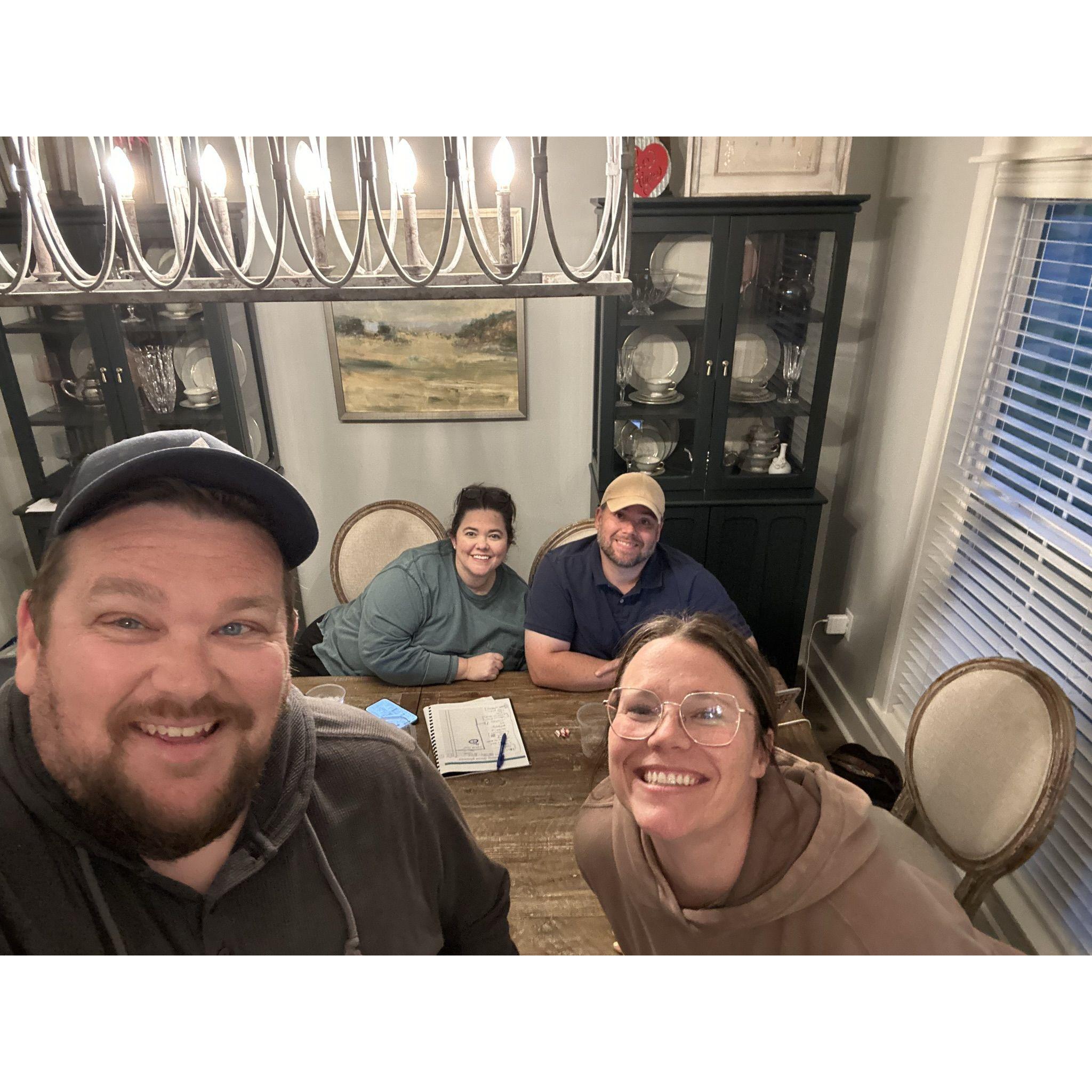 Sunday night planning with Jen and Ricky! We can't wait to celebrate with all our friends