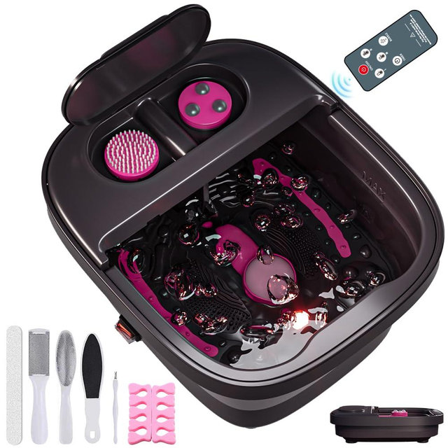 Aqvesane Collapsible Foot Bath, Foot Spa Bath Massager with Heat, Bubble, Remote Control, Temperature Control, 3 Pedicure Attachments, Feet Soaking Tub for Stress Relief