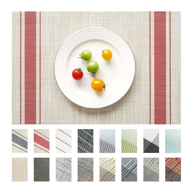 SUMYMERY Placemats Set of 4 Vinyl/Plastic Woven Place Mats for Kitchen Table Indoor/Outdoor Washable Placemat Wipeable Dining Table Mats (Khaki Red,4)