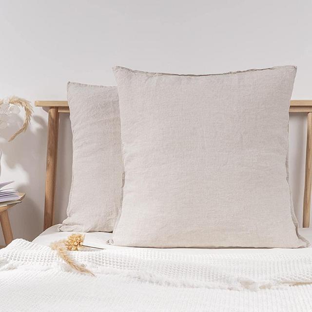 ATLINIA 100% Linen Pillowcases Set of 2, Euro Size 26'' x 26'' Pillow Case, Linen Pillow Sham