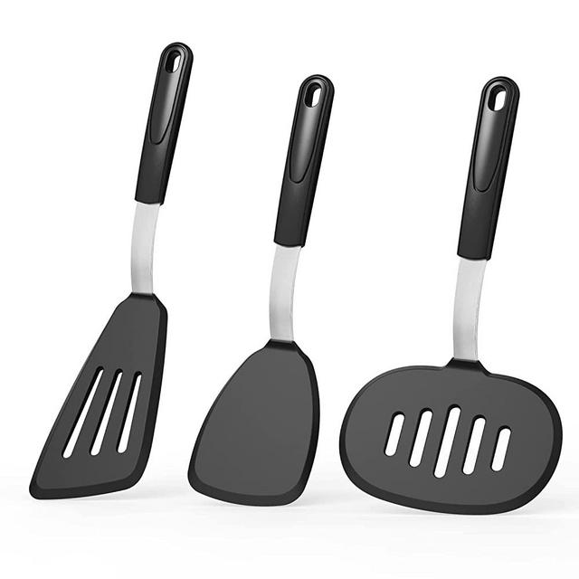 2022 Upgraded Silicone Spatulas for Nonstick Cookware, GEEKHOM 600F Heat Resistant Extra Large and Wide Flexible Spatulas Rubber Turners, Kitchen Cooking Utensils Set for Pancake 3 pack
