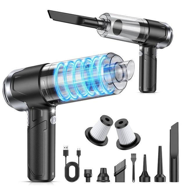 KMM Handheld Car Vacuum Cleaner, 16000PA Vacuum Cleaner & Air Duster, 120W High Power Vacuum Portable Cordless, Hand Held Vacuum Rechargeable with Multi-Nozzles & LED Light for Home, Car, Office