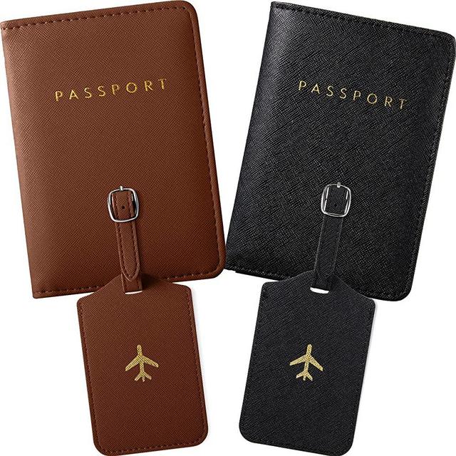 2 Pieces Passport Covers and 2 Pieces Luggage Tags, Passport Holder Travel Suitcase Tag
