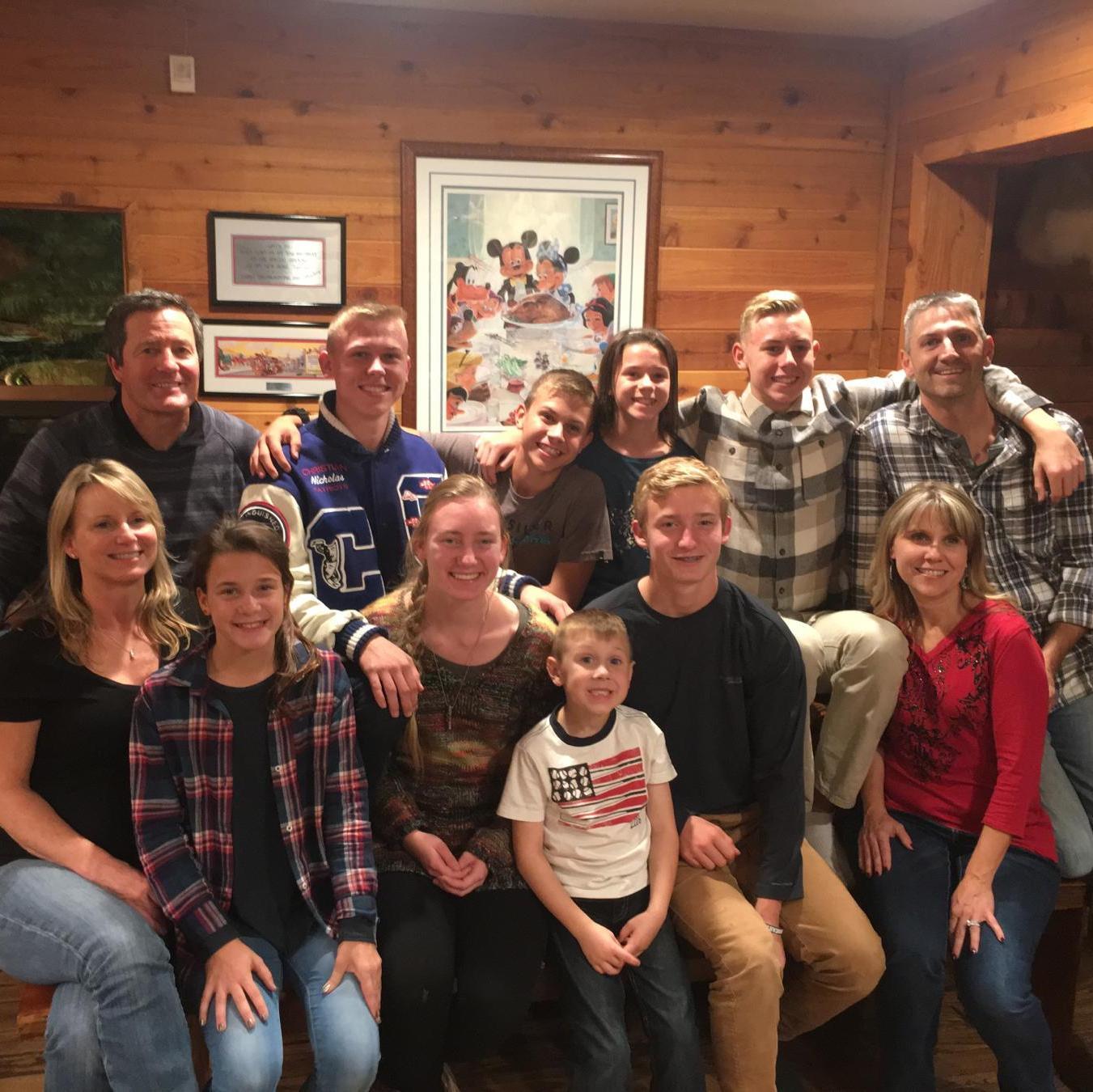 Thanksgiving 2016 - this is our first photo of both families together. Nick's family stopped by Idyllwild on their way back from seeing Nana in LA.