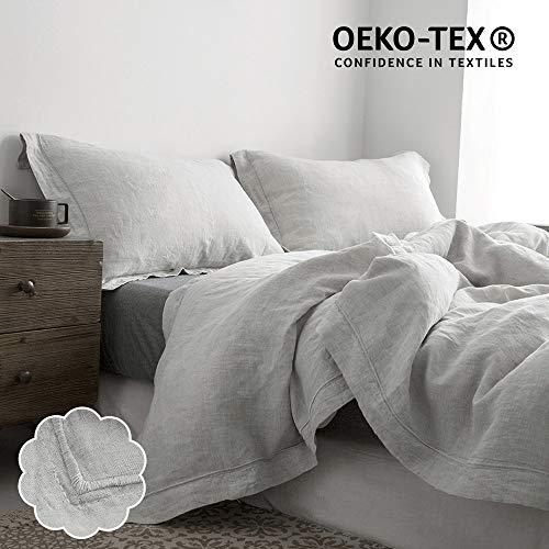 Simple&Opulence 100% Washed Linen Duvet Cover Set 3 Piece Home Bedding Sets with Button Closure(Grey,Queen)