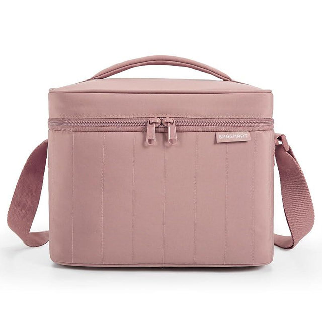 BAGSMART Lunch Box for Women Insulated Lunch Bag Cute Puffer Lunch Tote Bags Lightweight Quilted Reusable Cooler for Work School Picnic or Travel, Dusky Pink