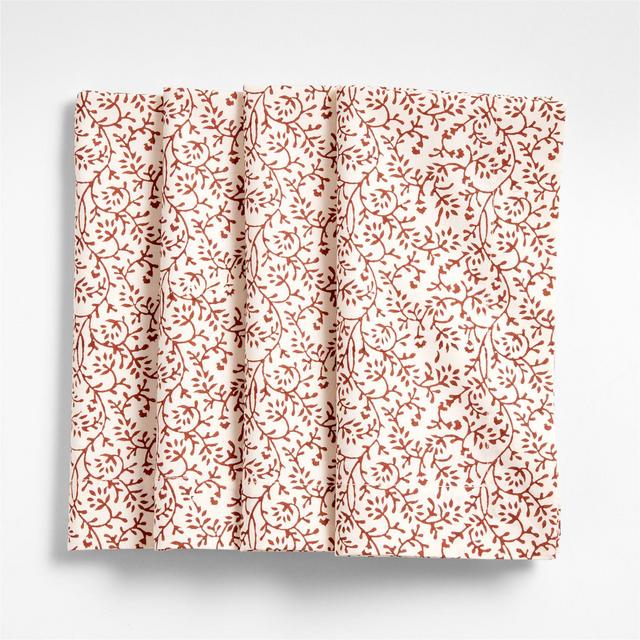 Ivory and Chestnut Floral Block Printed Napkins, Set of 4