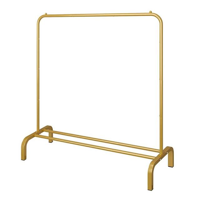 JIUYOTREE Metal Clothing Rack 43.3 Inches Clothes Garment Coat Rack with Bottom Shelf Clothing Rack for Hanging Clothes Coats Skirts Shirts Sweaters Gold