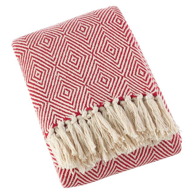 Red Sevan Soft Cotton Diamond Weave Throw Blankets (50"x60")- Saro Lifestyle