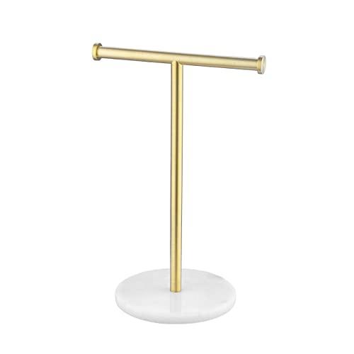 KES Countertop Towel Rack with Natural Marble Base T-Shape Bathroom Hand Towel Holder Stand SUS304 Stainless Steel Brushed Brass, BTH205S20-BZ