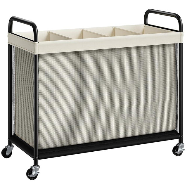 ELYKEN Laundry Hamper 4 Section, 140L Rolling Laundry Sorter with Removable Liner Bag, Laundry Basket with Wheels, Steel Frame with Metal Handle, Clothes Hamper Cart for Laundry Room & Bedroom
