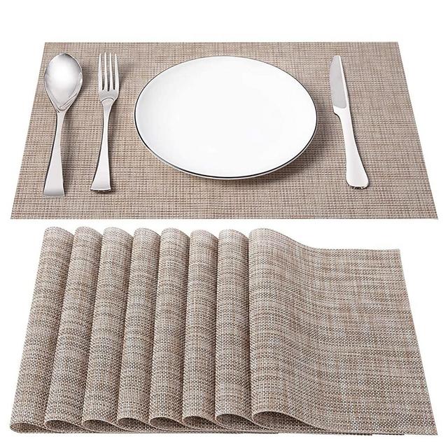 SD SENDAY Placemats, Set of 8 Heat-Resistant Stain Resistant Non-Slip Placemats for Kitchen Table, Washable Durable PVC Table Mats Woven Vinyl Placemats (8PCS, Gray)