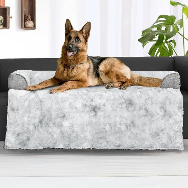 blunique Dog Couch Bed for Large Dogs Tie-dye Grey XL Faux Fur, Waterproof Dog Bed for Couch Protector, Calming Dog Bed Washable with Memory Foam for Pet Sofa Cover, XLarge 45x37 Inches
