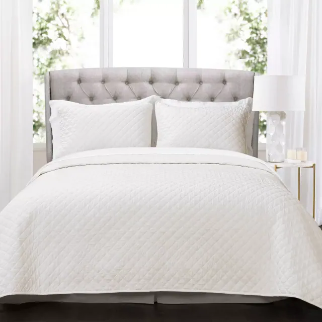 3pc King Ava Diamond Oversized Cotton Quilt Set Off-White - Lush Décor