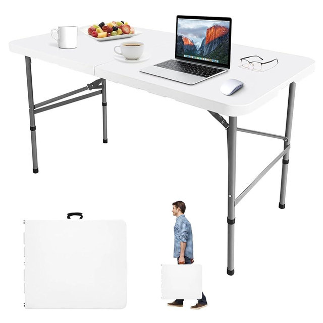 Camp Field 4FT Folding Table, Portable Heavy Duty Rectangular Folding Utility Table Quick Setup Indoor & Outdoor Table for Camping, Picnic, Parties & Events. (White, 4FT)