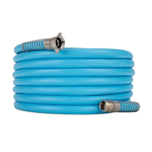 Camco EVOFlex 50-Ft RV Drinking Water Hose - Features Extra Flexible Design w/Stainless Steel Strain Relief Ends - Lead-Free, BPA-Free and Phthalate-Free - 5/8” Inside Diameter (22596)