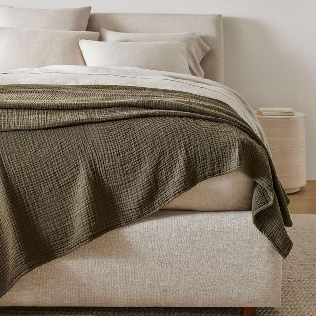 Dreamy Gauze Cotton Blanket, King, Dark Olive