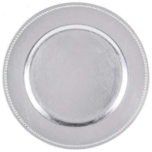 Tiger Chef Round Charger Plates Silver Beaded Dinner Chargers - 13-inch Wedding Charger Plates (12 Pack)
