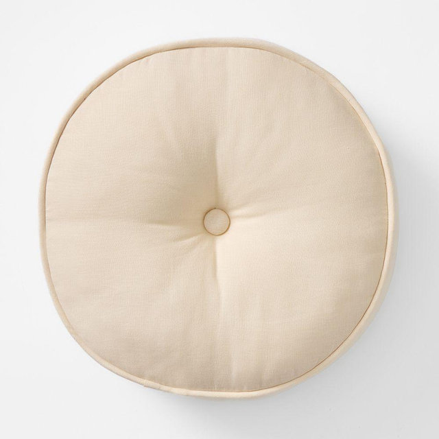 European Linen Round Pillow, 14", Buttermilk