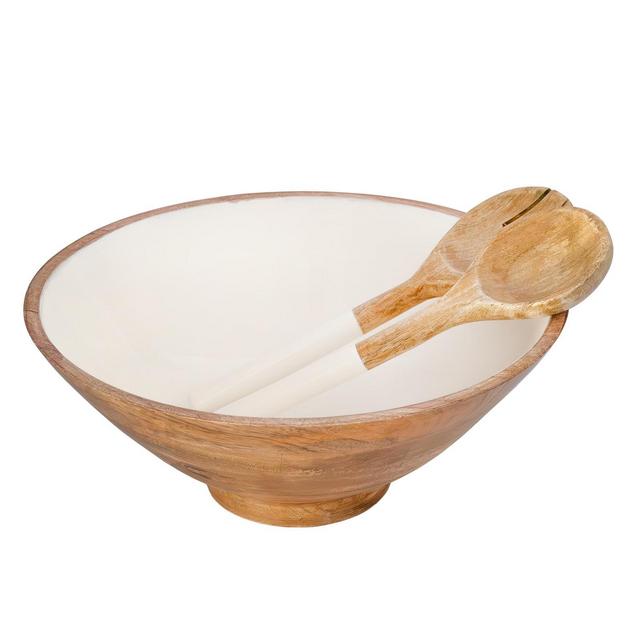 Auldhome Design-Large Mango Wood Salad Bowl Set with Utensils