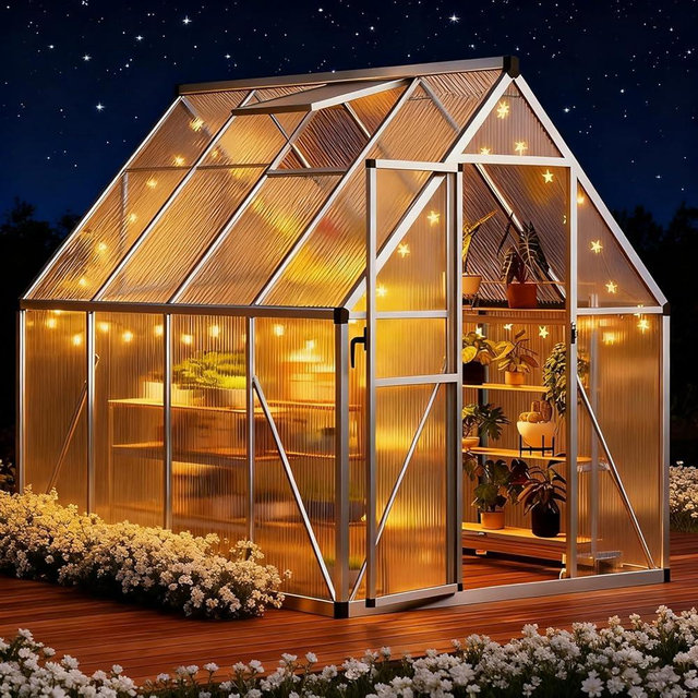 6x7 FT Outdoor Greenhouse, Heavy-Duty Polycarbonate Greenhouse Kit with Reinforced Aluminum Frame, Adjustable Roof Vent & Quick-Connect System for All Seasons & Winter Use