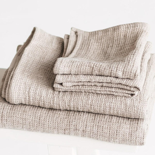 Waffle linen towels, Natural linen bath towel, Undyed linen hand towels, Stonewashed linen guest towels, Natural waffle linen bath towel.