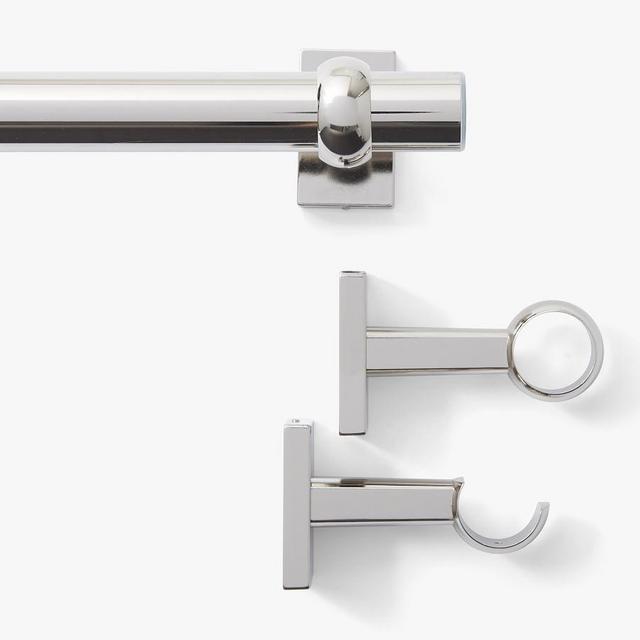 Polished Nickel Curtain Rod & Wall Bracket, Small, .75" diam.