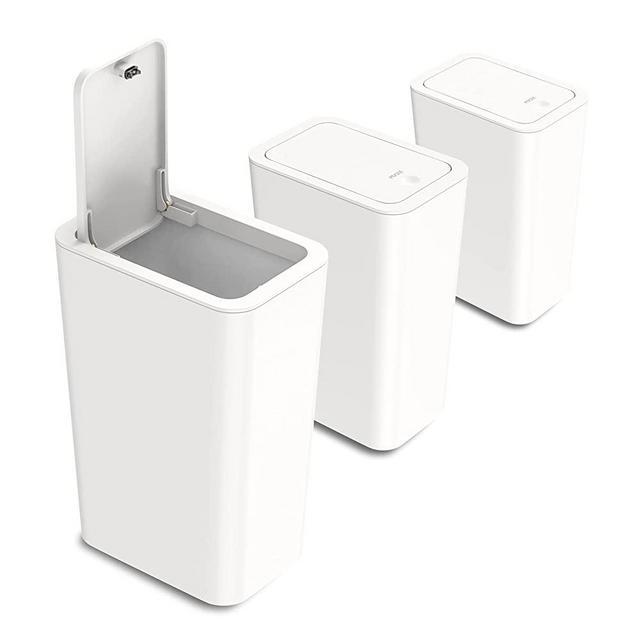 ePiiChua 3 Pack 10 Liter / 2.6 Gallon Small Trash Can with Lid, Simple Human Garbage Can with Pop-up Lid, Waste Basket for Bathroom, Kitchen, Bedroom, Powder Room, Craft Room, Office, College (White)