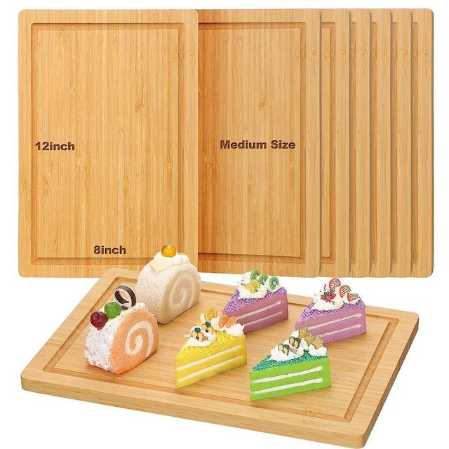 Gerrii 6 Pcs Wooden Cutting Boards with Juice Groove for Kitchen Bamboo Cutting Board Bulk for Food Carving Tray for Chopping Meat Cheese Vegetables Fruits Housewarming Gift (Medium)