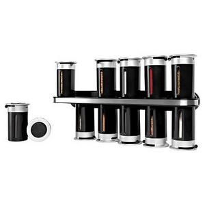 Zevro Zero Gravity™ Wall-Mount 12 Canister Magnetic Spice Rack Plastic and Steel - Black