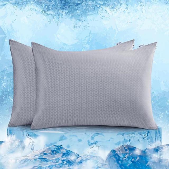 LUXEAR PCM Cooling Pillow Cases, 2 Pack Arc-Chill Q-Max>0.5 Ultra Cool Pillowcases with PCM Print Wick Moisture, Hidden Zipper Cold Pillow Protector for Hot Sleeper & Night Sweats - Grey