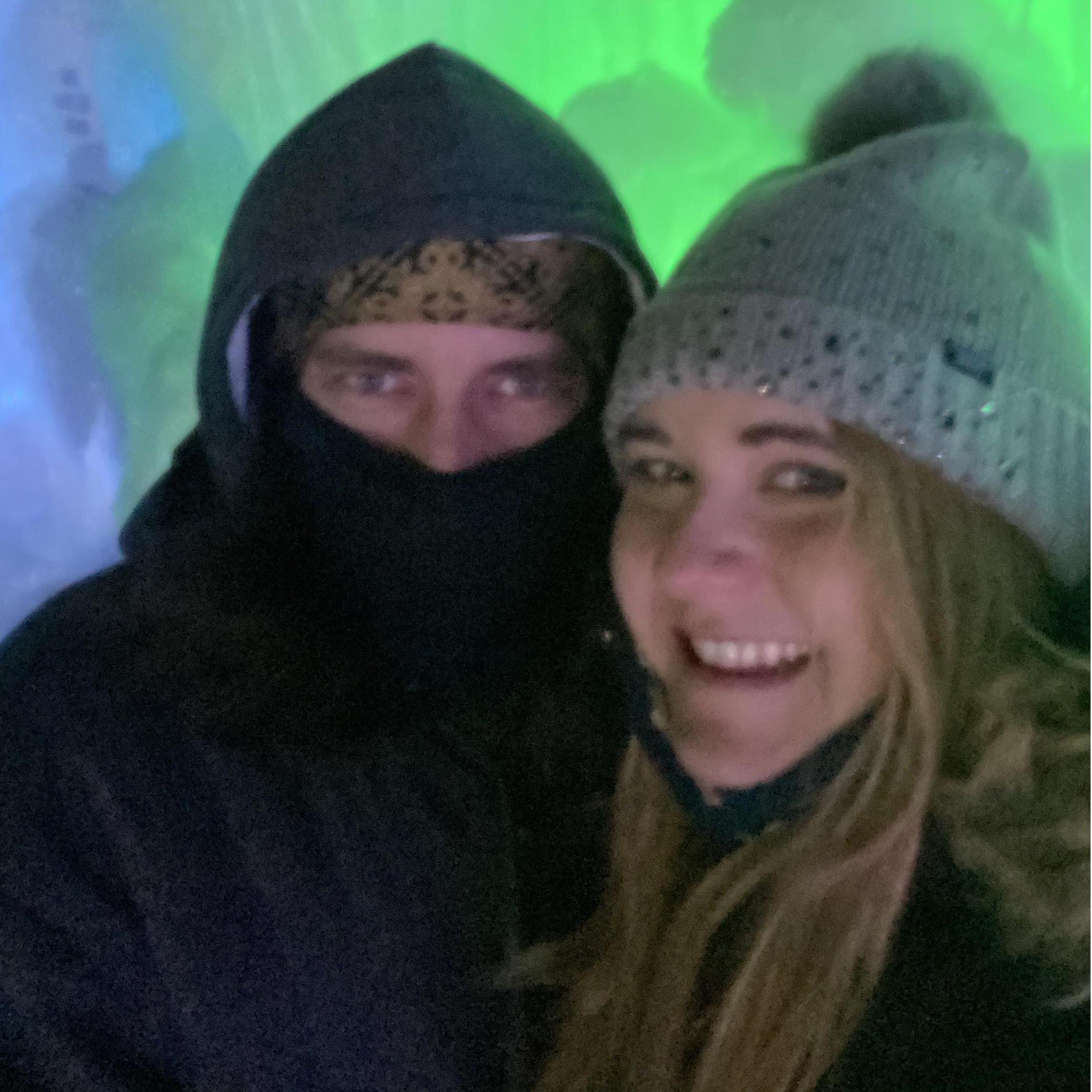 Engagement-moon at the New Hampshire ice castles