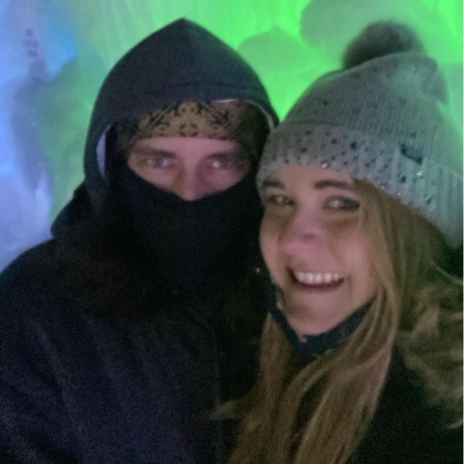 Engagement-moon at the New Hampshire ice castles