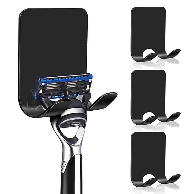 KOFANI Razor Holder for Shower Wall, Heavy Duty Stainless Steel Shower Razor Holder for Bathroom Kitchen, Waterproof Adhesive Razor Holder to Hang Shaver Loofah Towel Plug (Black, 4 Pack)