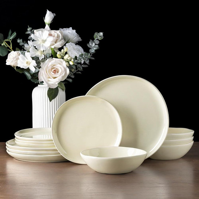 AmorArc Ceramic Dinnerware Sets,Handmade Reactive Glaze Stoneware Plates and Bowls Sets,Highly Scratch Resistant | Dishwasher & Microwave Safe Dishes Set,Service for 6 (18pc)