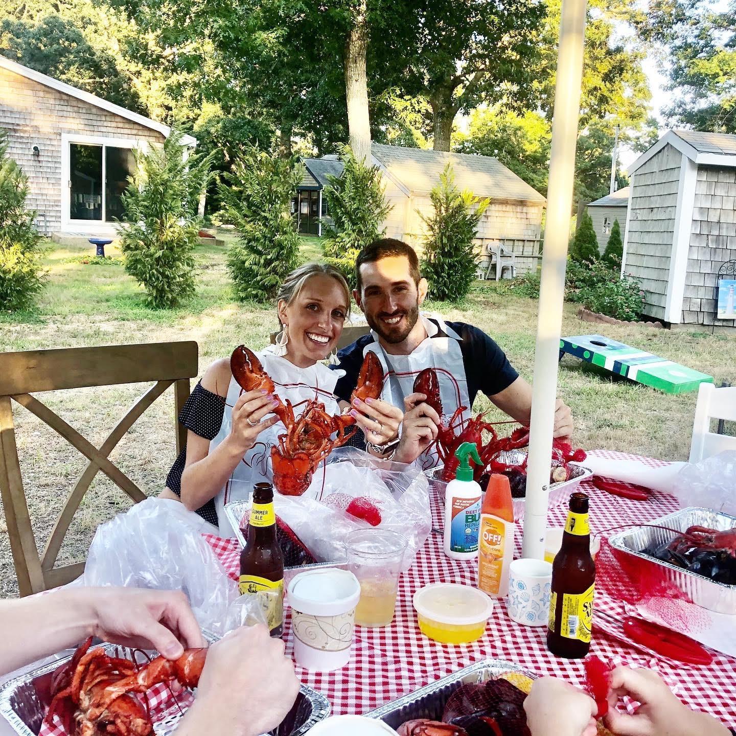 Enjoying Trish's favorite summer meal- A traditional New England Lobster Bake!
