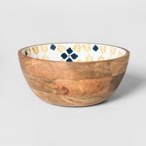 Round Mango Wood Serving Bowl 33oz Yellow/Blue Floral - Threshold™