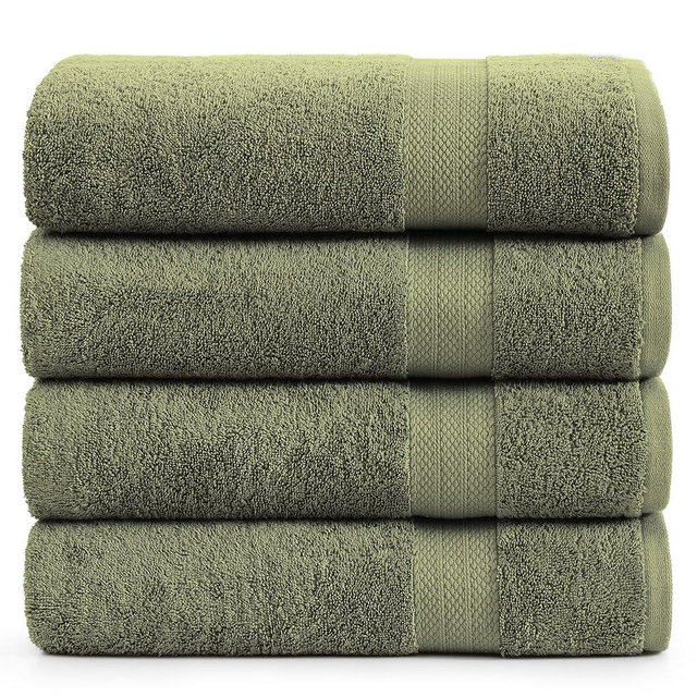 LANE LINEN 100% Cotton 4 Pack Bath Sheets (35"x66") - Ring Spun, Extra Large Cotton Bath Towels Set - Quick Dry, Soft & Absorbent Oversized Towel Set - Remains Soft After Multiple Washes - Oil Green