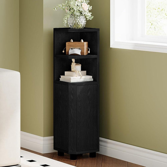 Hzuaneri Corner Cabinet, Small Bathroom Corner Cabinet with Doors, Narrow Storage Cabinets with Adjustable Shelves, Bathroom Organizers and Storage for Small Space, Black BC20004X