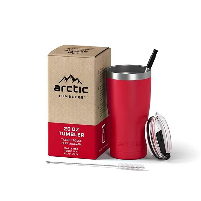 Arctic Tumblers Stainless Steel Camping & Travel Tumbler with Splash Proof Lid and Straw, Double Wall Vacuum Insulated, Premium Insulated Thermos (20 oz Tumbler, Matte Red Powder Coat)