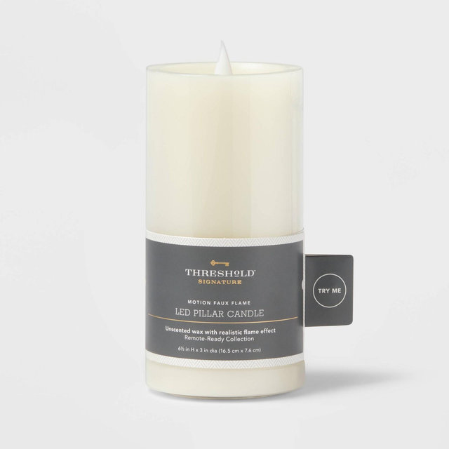 3" x 6" Pillar Candle Cream - Threshold™: Unscented, LED, Realistic Flame Effect, Home Decor