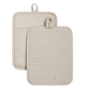 KitchenAid Ribbed Soft Silicone Pot Holder 2-Pack Set, Milkshake Tan, 7"x9"