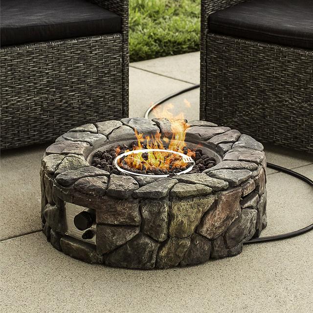 Best Choice Products Home Outdoor Patio Natural Stone Gas Fire Pit for Backyard, Garden - Multicolor