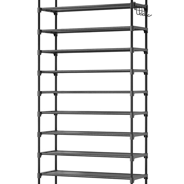 Kitsure Shoe Rack for Closet - 10-Tier Shoe Organizer with Hook Rack, Large-Capacity & Space-Saving Shoe Shelf for Entryway, Bedroom, Living Room,32.2" x 11.8" x 68.5", Black