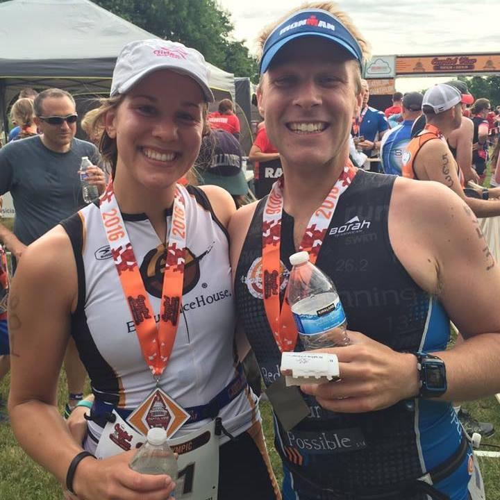 Triathlon is how we first met!
Dustin was training for Ironman WI, and Jennifer was training for the Door County 70.3. We've been chasing one another on the trails and roads ever since!