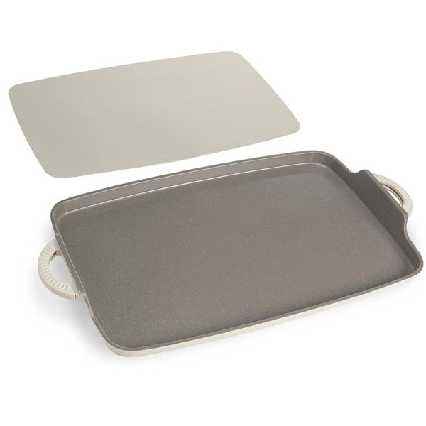 Goodful All-in-One Double Burner Griddle, Ceramic Nonstick, Durable Cast Aluminum, Oven Safe and Dishwasher Safe, Made without PFAS, PFOA, PFOS & PTFE, 18-Inch x 11-Inch, Linen