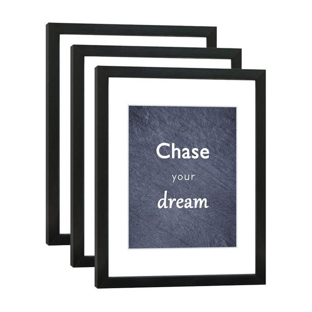 DEKWINN 11x14 Picture Frame Set of 3 with Real Glass for Pictures 8x10 with Mat or 11x14 Without Mat, Wall Gallery or Tabletop display Photo Frames in Black